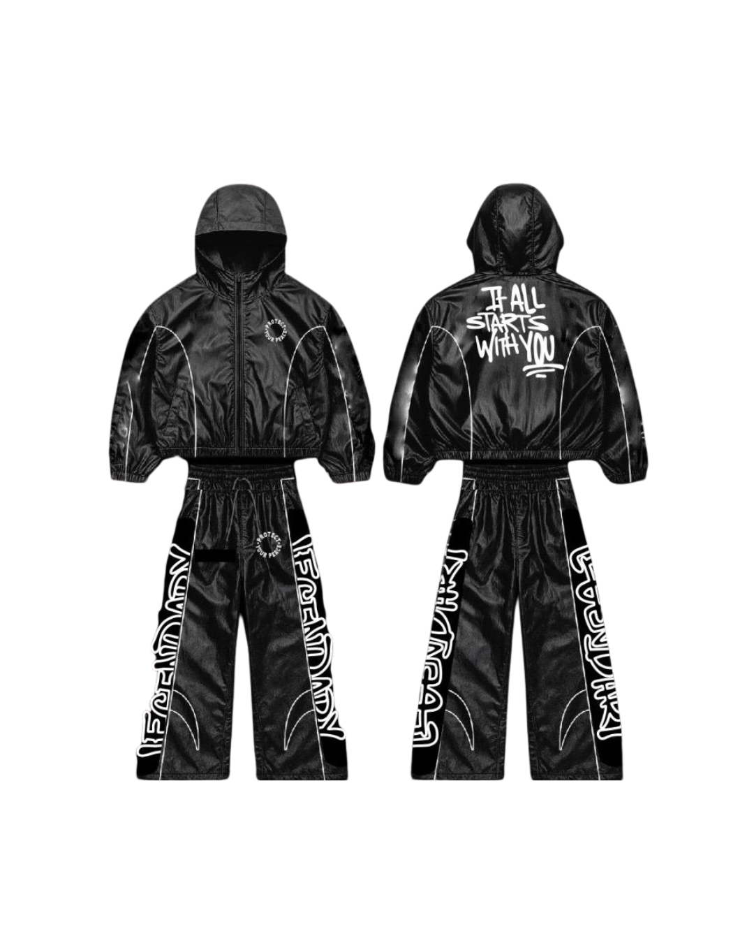 PROTECT YOUR PEACE | Black & White Windbreaker Tracksuit
