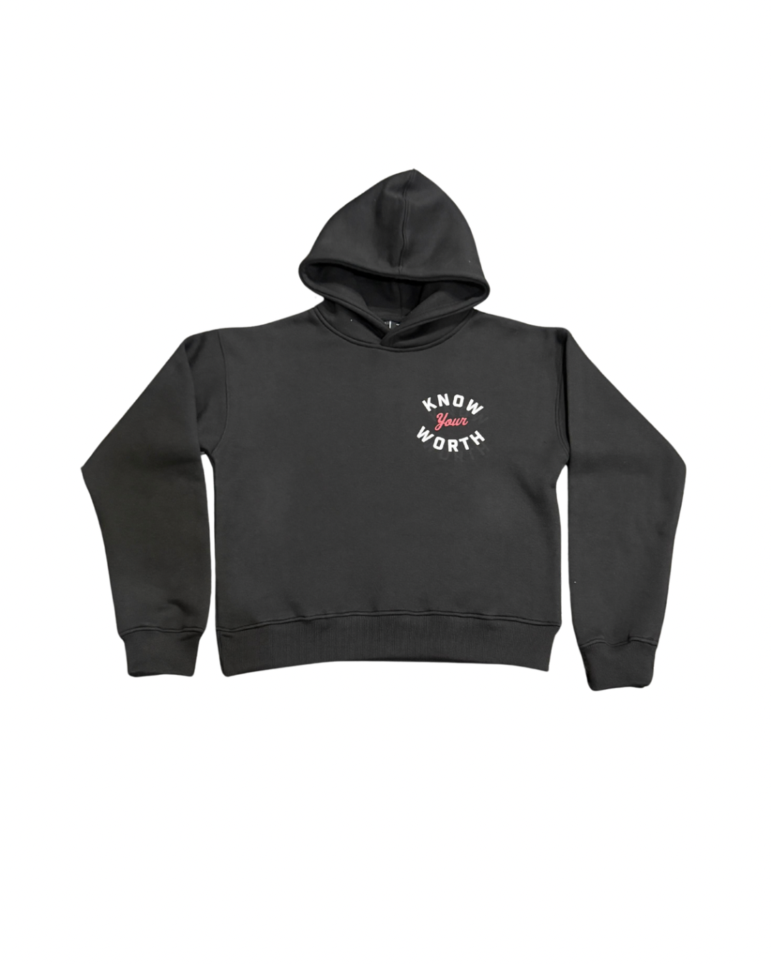KNOW YOUR WORTH | Women's Black Crop Hoodie