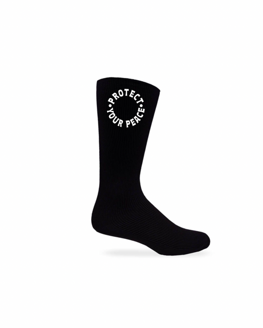 PROTECT YOUR PEACE | Black Calf High Socks